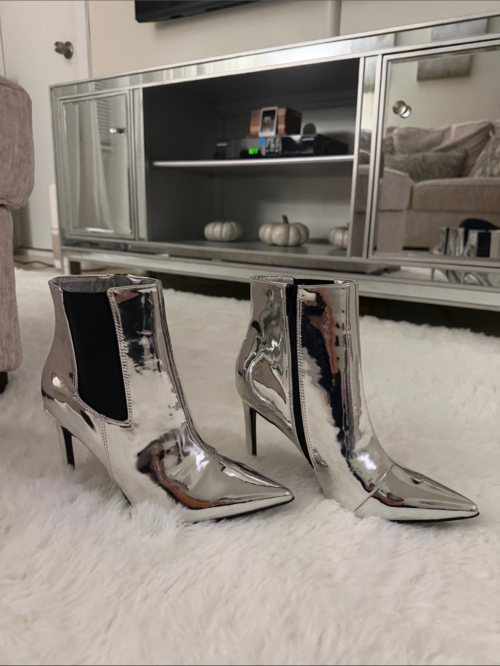 INC Katarina Silver Pointed-Toe Stiletto Ankle Bootie